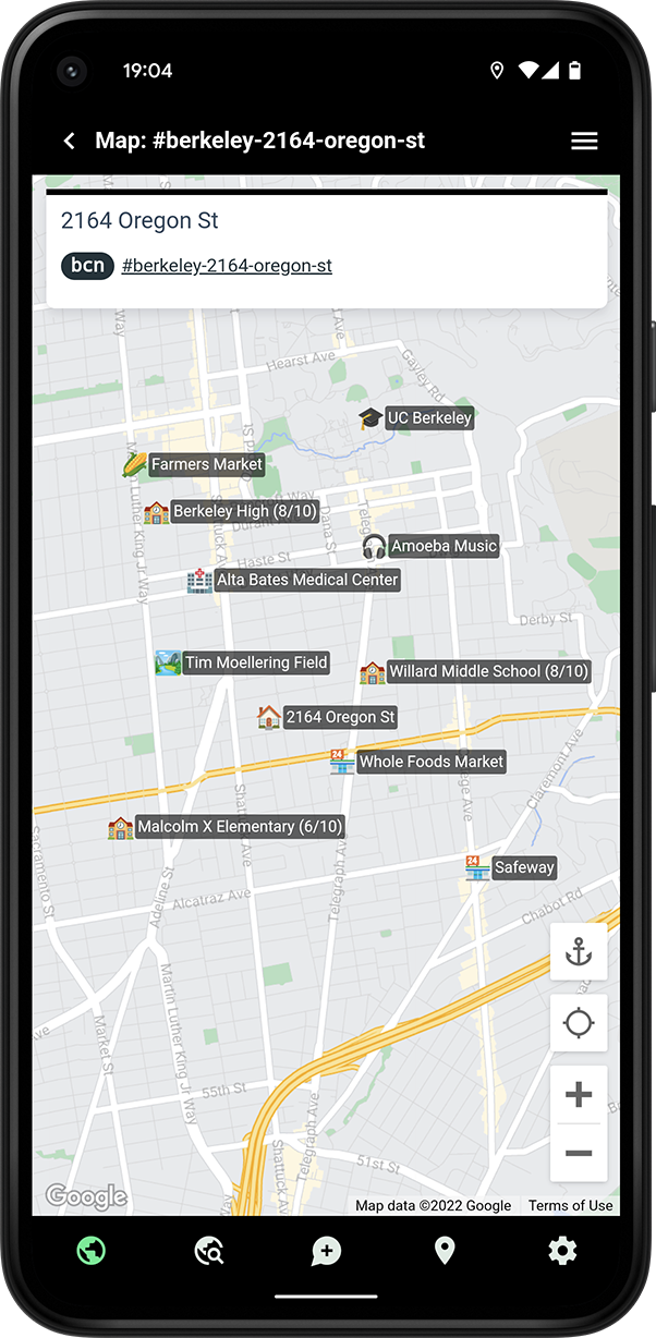 Screenshot of a real estate map in Radar Chat
